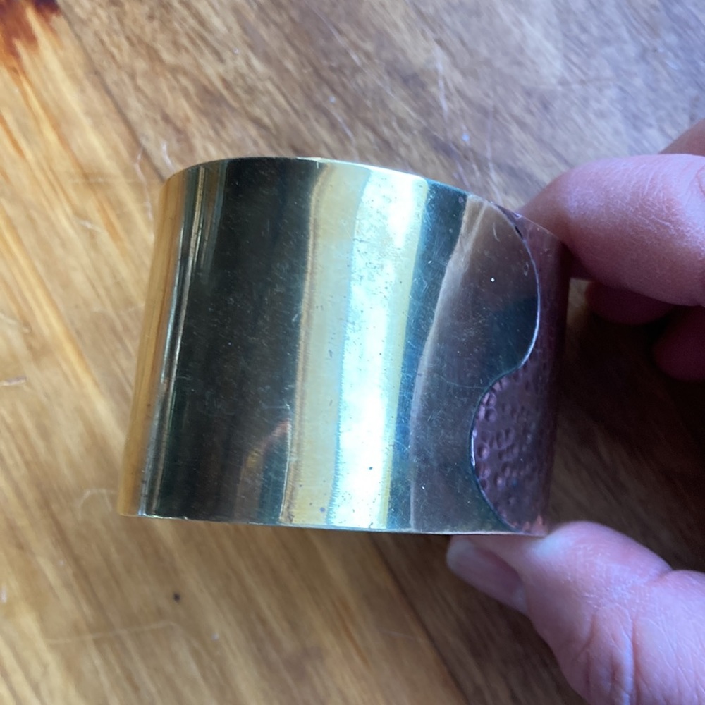 BRACELET Handmade Vintage Cuff Brutalist Mexico Copper Brass Mixed Metals - Picture 13 of 14